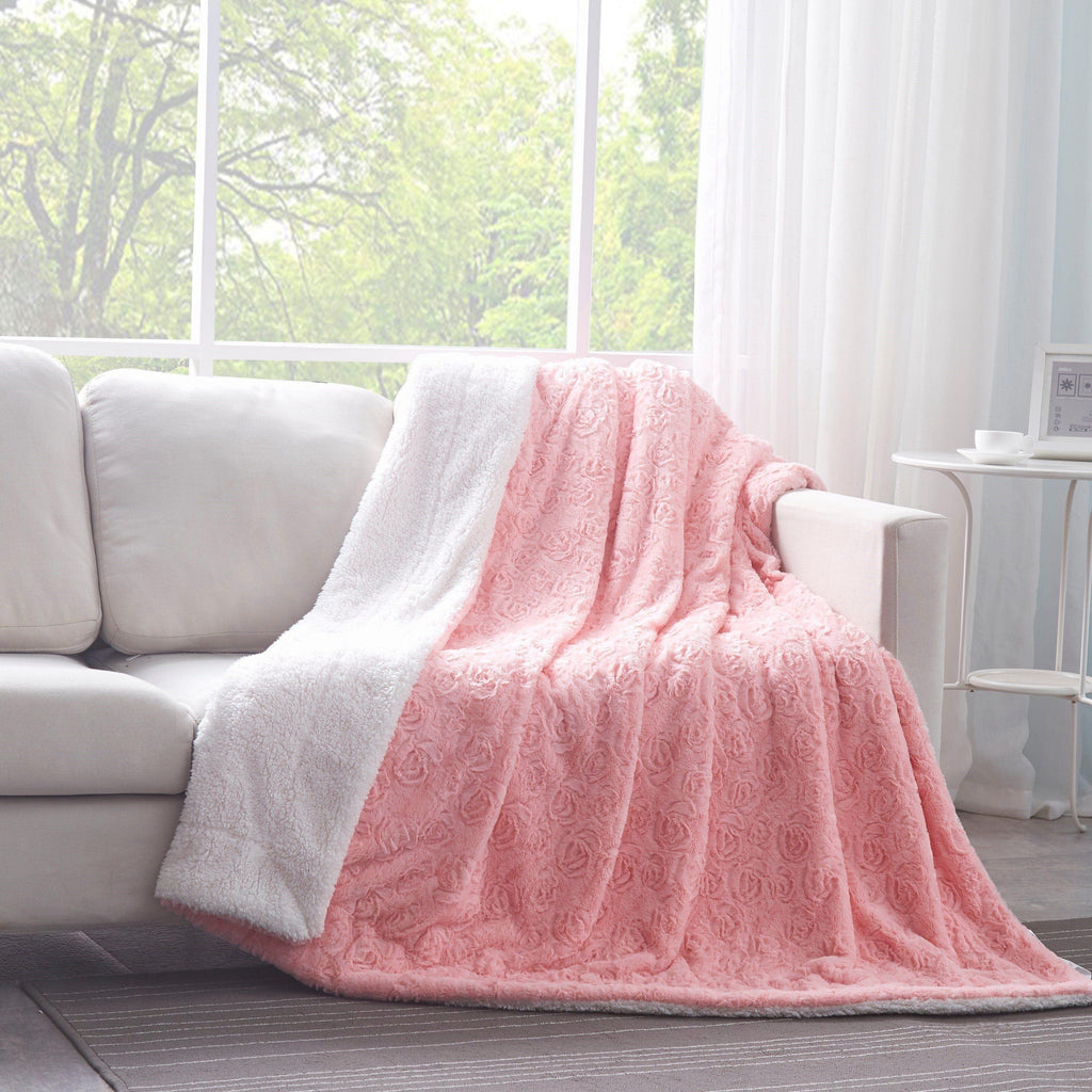 Pink Rose Sherpa Throw Blanket