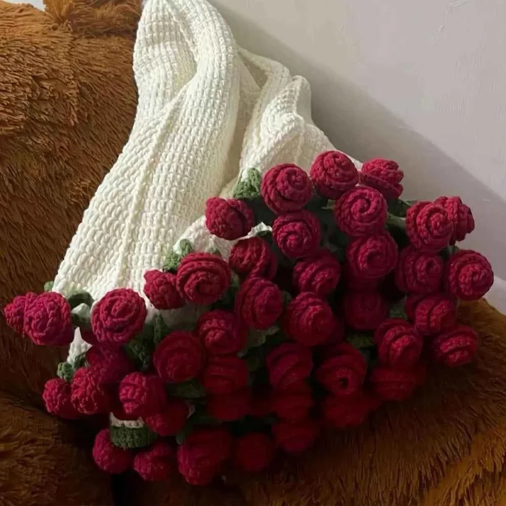 Flower Bouquet Knitted Throw Blanket