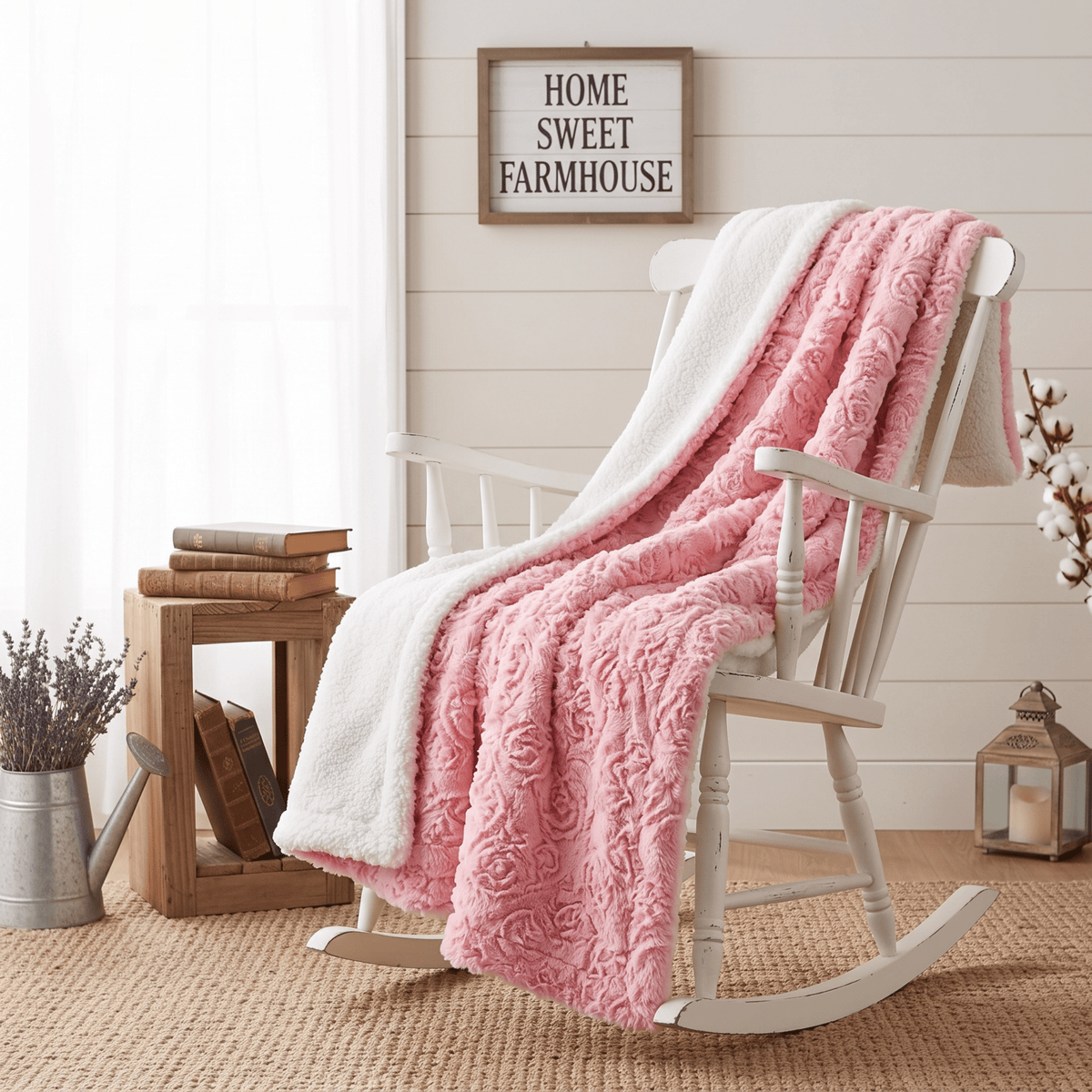 Pink Rose Sherpa Throw Blanket