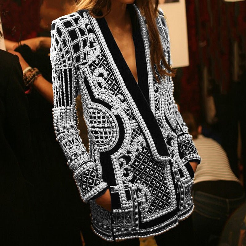 Pearl & Bead Embellished Luxury Blazer