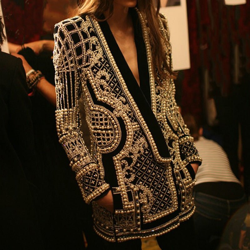 Pearl & Bead Embellished Luxury Blazer
