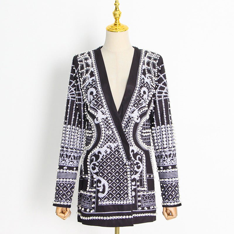 Pearl & Bead Embellished Luxury Blazer