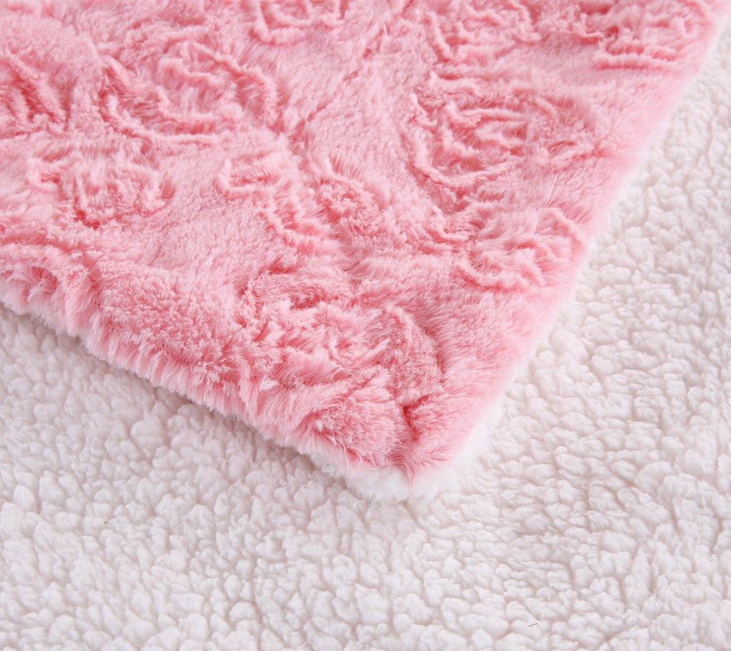 Pink Rose Sherpa Throw Blanket